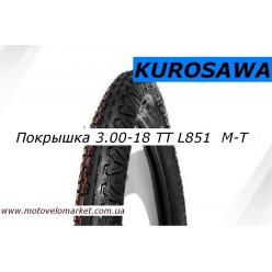 Покрышка 3,00 -18 TT (L851)   "KUROSAWA"  камерная
